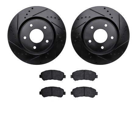 8502-67116, Rotors-Drilled And Slotted-Black With 5000 Advanced Brake Pads, Zinc Coated